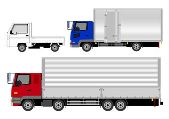 軽トラックと中型トラックと大型トラック