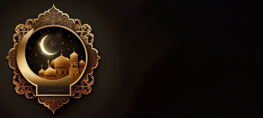 Ramadan with Copy space Background, gold moon, arabic elements luxury background