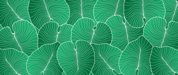 Bright vector botanical green background with leaves for decor, covers, wallpapers, presentations