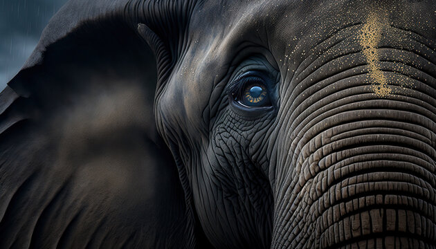 Close up of an elephant.  Post-processed generative AI	
