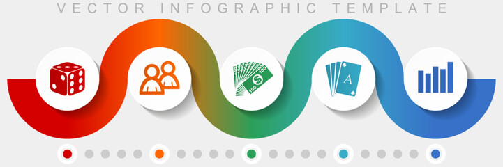 Casino infographic vector template with icon set, miscellaneous icons such as dice, people, money, cards and graph for webdesign and mobile applications
