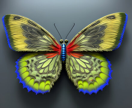Bunter Schmetterling Sicht von oben. Phantasie Style - created with hyperrealistic generative AI technology