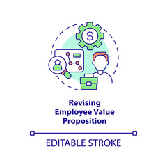 Revising employee value proposition concept icon. DEI initiative for workplace abstract idea thin line illustration. Isolated outline drawing. Editable stroke. Arial, Myriad Pro-Bold fonts used