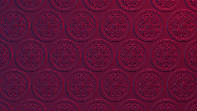 Classical Vibrant Ornate Pattern Wallpaper. Pink and Purple 3D Baroque Background.