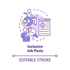 Inclusive job posts concept icon. Diversifying pipeline of candidate abstract idea thin line illustration. Isolated outline drawing. Editable stroke. Arial, Myriad Pro-Bold fonts used