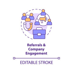 Referrals and company engagement concept icon. Diversifying pipeline of candidate abstract idea thin line illustration. Isolated outline drawing. Editable stroke. Arial, Myriad Pro-Bold fonts used