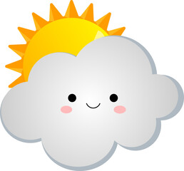 Sun and cloud cartoon characters on isolated white background. Vector illustration.