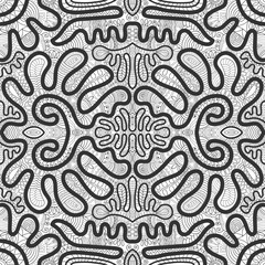 Black and white doodle seamless pattern. Hand drawn line mandala background. Art sketch drawing. Fashion lace texture for textile fabric, paper print. Ethnic ornamental decor for shawl, scarf, hijab