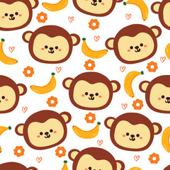 seamless pattern cartoon monkey, banana and flower. cute animal wallpaper illustration for gift wrap paper