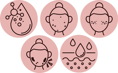 Set of facial problem round line icon