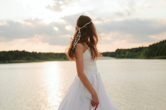 bride at sunset rear view