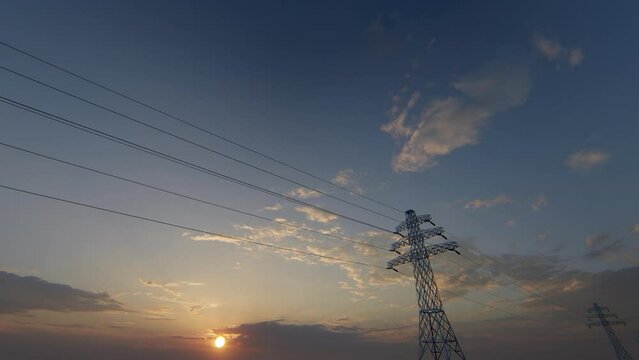High Electric Poles Loop 3D Video Animation