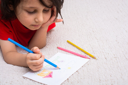 Cute little boy drawing  creative drawings at home