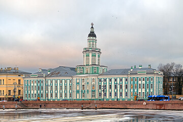 Naklejka premium Kunstkamera (Museum of Anthropology and Ethnography) on winter morning in Saint Petersburg