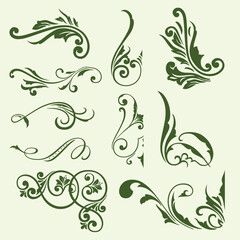 set of floral design elements