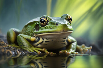 Obraz premium A close-up selective focus shot of a frog. Generative AI