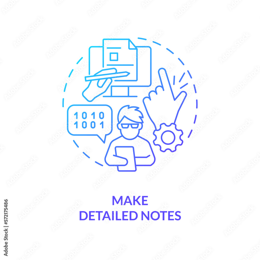 Poster make detailed notes blue gradient concept icon. changes information. source code management best pra