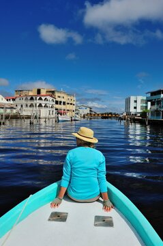 Cathy Beck enjoying a summer boat tour in Belize City, Belize