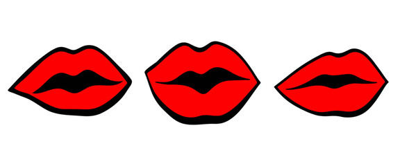 Fototapeta na wymiar Red female lips collection. Woman lips vector illustration of sexy woman lips. Smile, kiss. beauty concept, Pop art, Trendy background.