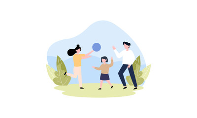 Fototapeta na wymiar Happy family recreation active illustration. Summer weekend river family