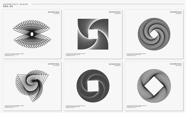 Motion lines abstract design template set. Dynamic blend line lens logo graphic.