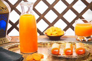 Arabic Cuisine; Middle Eastern delicious apricot drink 