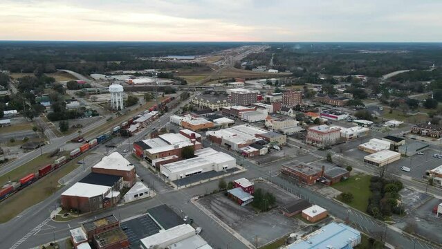 Downtown Waycross Georgia Aerial View Dolly Forward