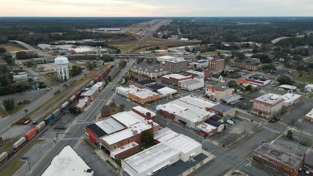 Downtown Waycross Georgia Aerial View Tracking Right
