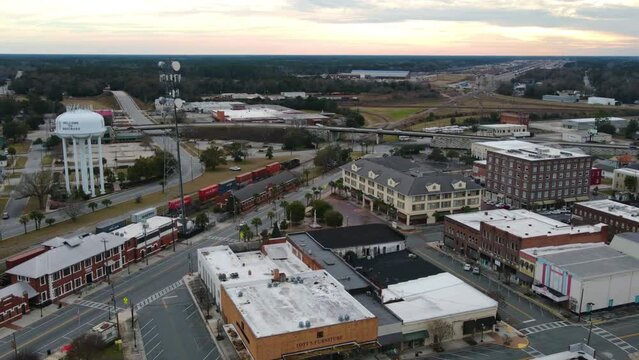 Waycross Georgia Aerial Hyperlapse With Train Coming into Station