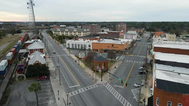 Downtown Waycross Georgia Aerial View Boom Up
