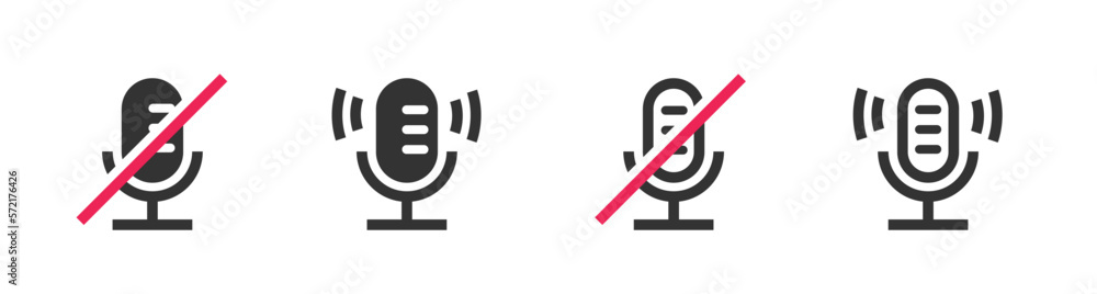 Poster mute voice record mic icon simple pictogram, turn on off disable microphone audio dictate button lin