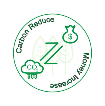 Carbon credit label banner icon set. CO2 emission reduction, zero carbon footprint, carbon tax credit concept. Green ecology environment plant leaf design element. Stop global warming, greenhouse gas.