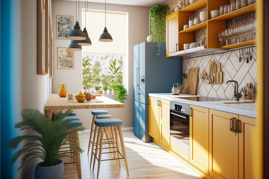 Super photo realistic kitchen interior design, generative ai background