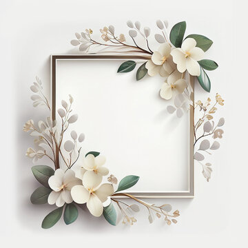 White frame mockup with flowers painting style. Generative AI