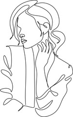 Abstract girl face continuous one line drawing minimalism design isolated on white background