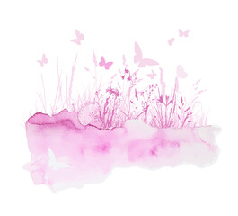 Background pink grass natural silhouette. Vector