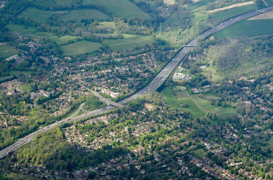 Aerial View of M25 Motorway With Chorleywood and Rickmansworth