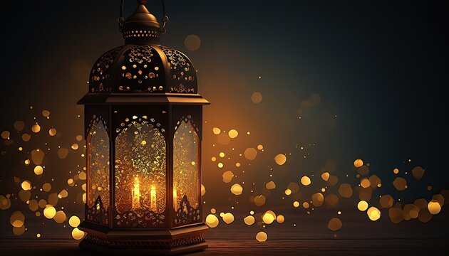 Latern night Ramadan Kareem, Eid Mubarak, Islamic holy , Generative AI