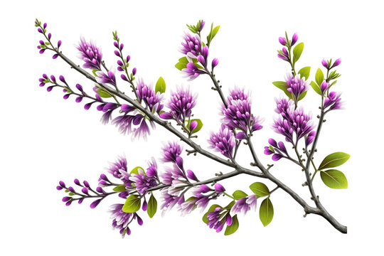 Purple tree blossom in spring isolated on white, illustration generative AI