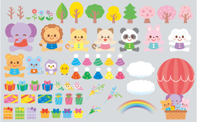 かわいい動物セット　Vector illustration of cute animals