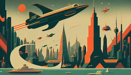retro futurismn - flat design - ai generated