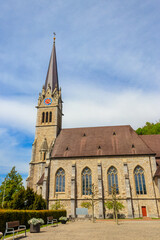 Fototapeta na wymiar Vaduz Cathedral, or Cathedral of St. Florin is a neo-Gothic church in Vaduz, Liechtenstein