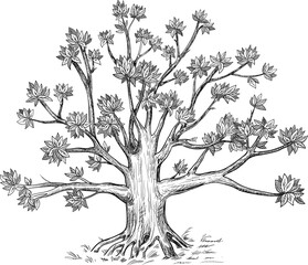 Family tree. Vector illustration. Design option for your vintage genealogy book. Isolated on white background.