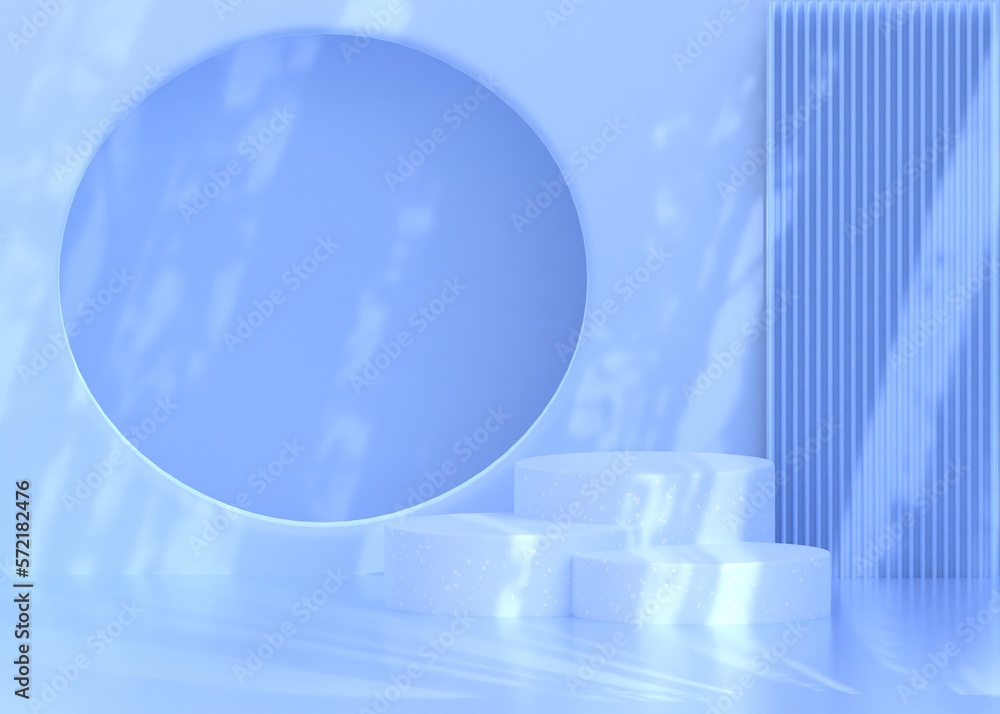 Poster 3d rendering - empty space podium for product presentation in minimalist blue color.