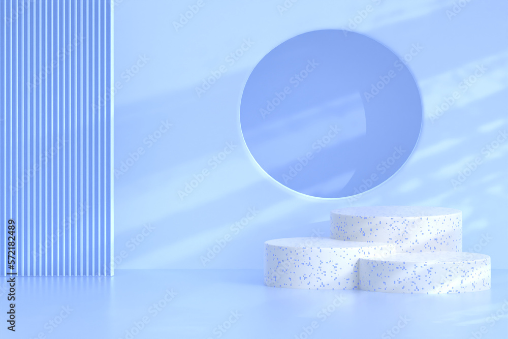 Poster 3d rendering - empty space podium for product presentation in minimalist blue color.