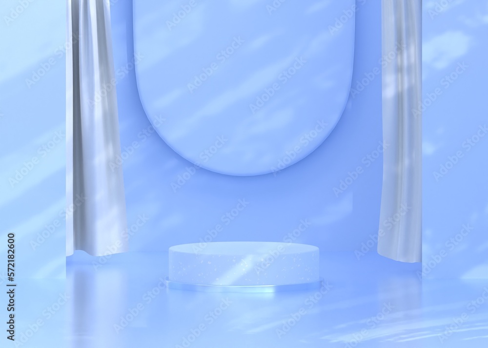 Poster 3d rendering - empty space podium for product presentation in minimalist blue color.