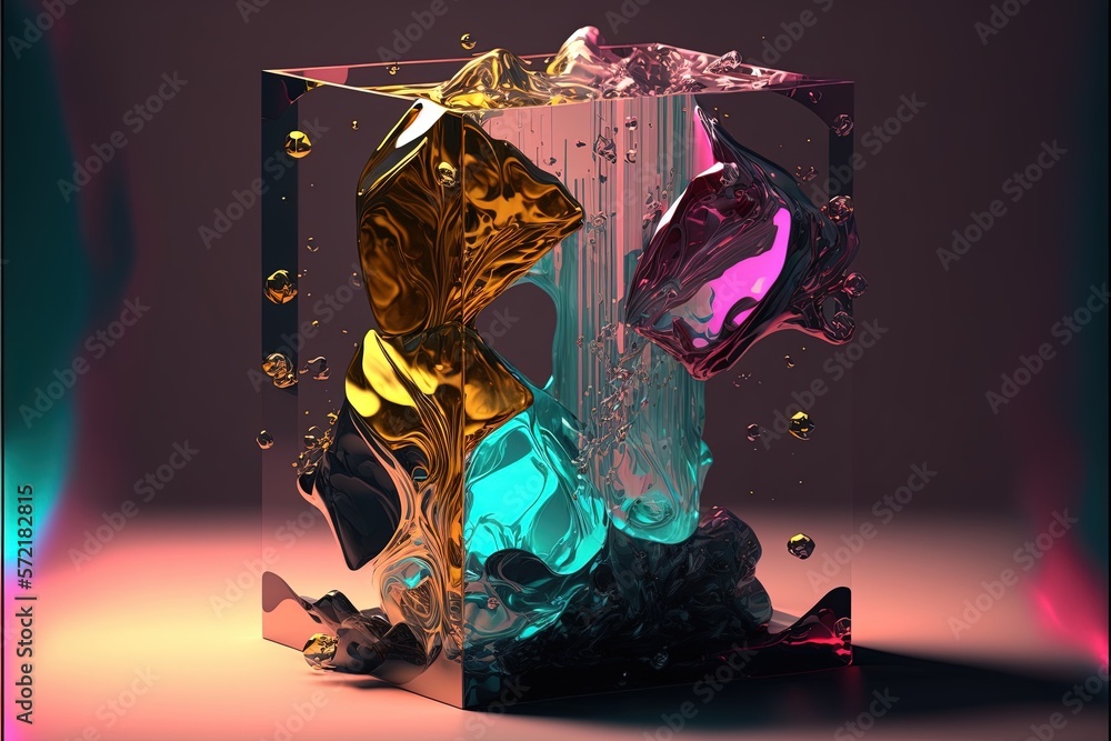 Poster luxurious abstract background. simple glass figures. frozen multicolored liquid. gradient light. 3d 