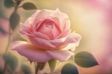 Pink rose close up. Pastel rose in the garden. Generative AI