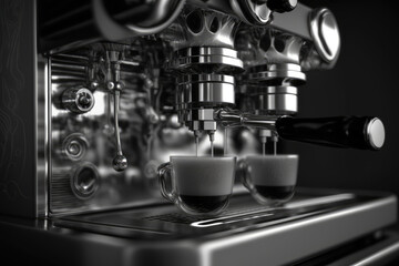Close-up of espresso pouring from coffee machine. Professional coffee brewing.Generative AI