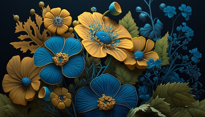 yellow and blue flowers, Generative AI